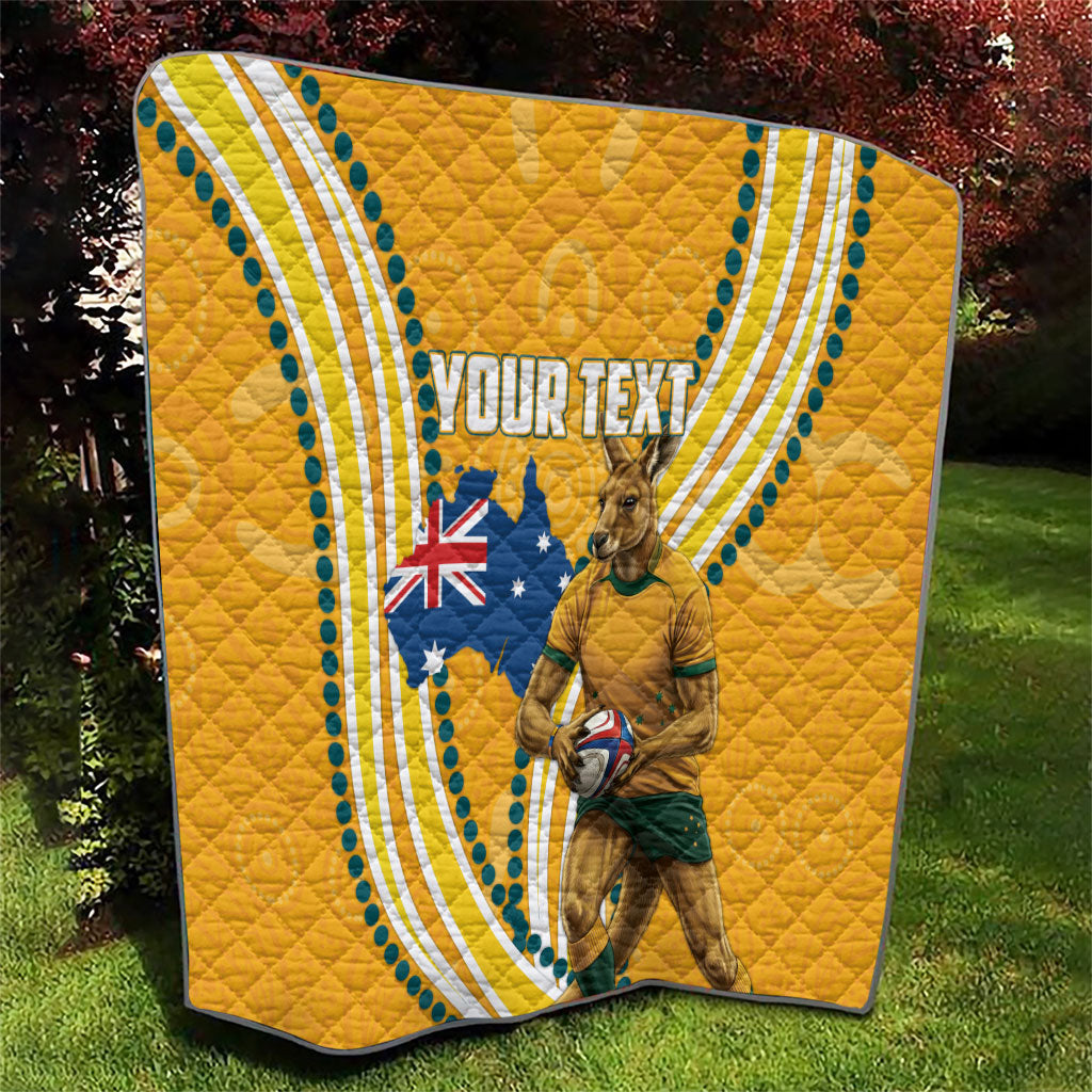 Personalised Australian Rugby Wallabies Quilt Aboriginal Art Kangaroo Player Design