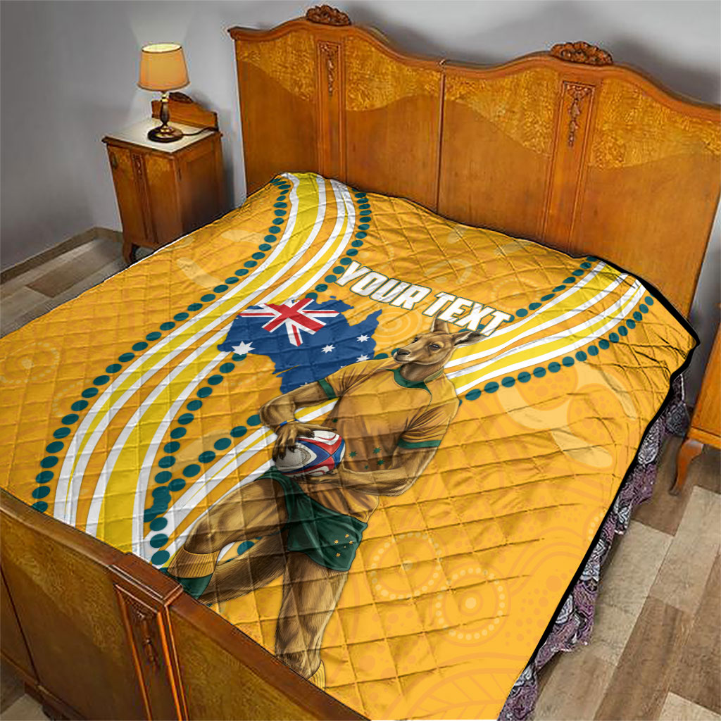 Personalised Australian Rugby Wallabies Quilt Aboriginal Art Kangaroo Player Design