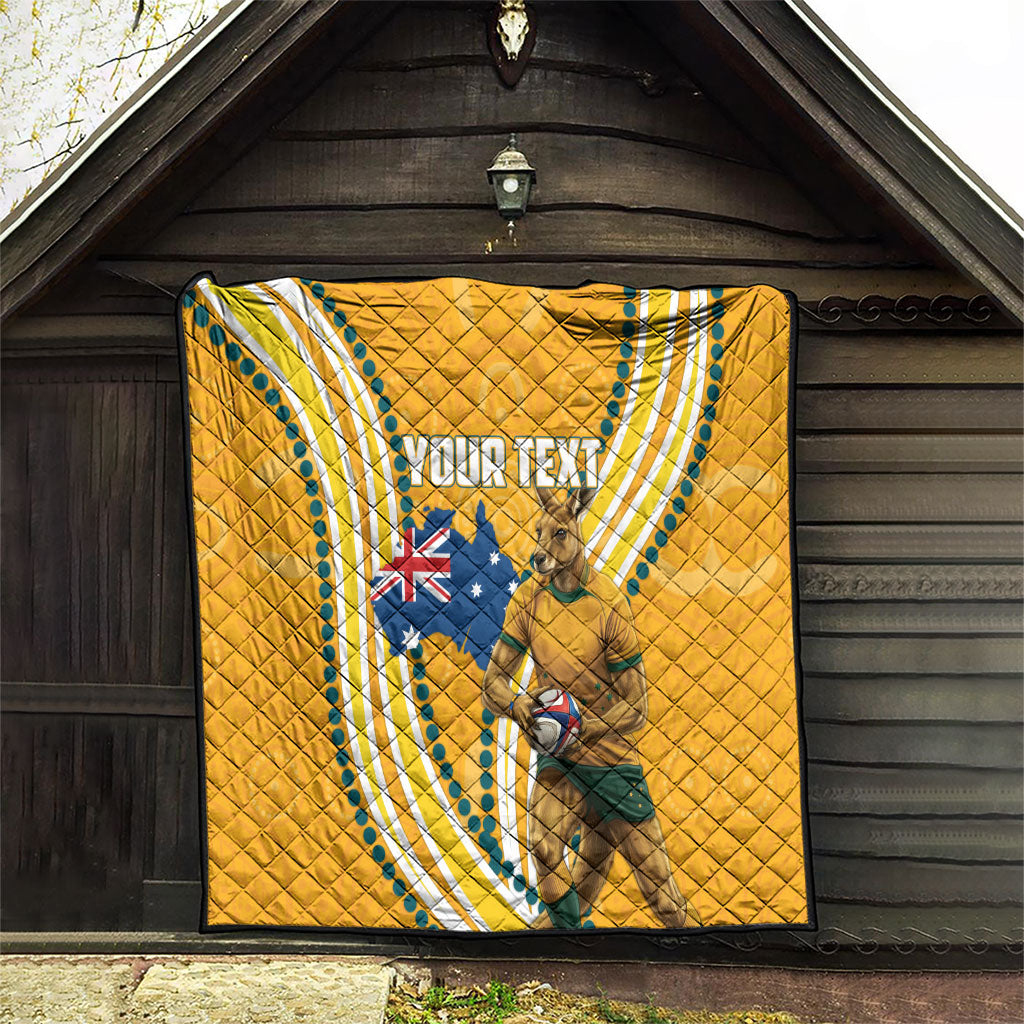 Personalised Australian Rugby Wallabies Quilt Aboriginal Art Kangaroo Player Design