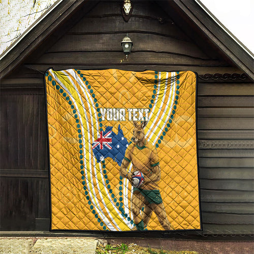 Personalised Australian Rugby Wallabies Quilt Aboriginal Art Kangaroo Player Design