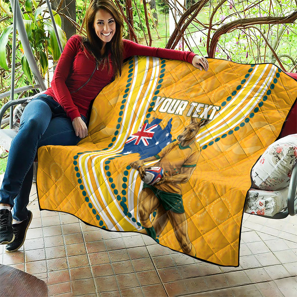Personalised Australian Rugby Wallabies Quilt Aboriginal Art Kangaroo Player Design