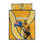 Personalised Australian Rugby Wallabies Quilt Bed Set Aboriginal Art Kangaroo Player Design