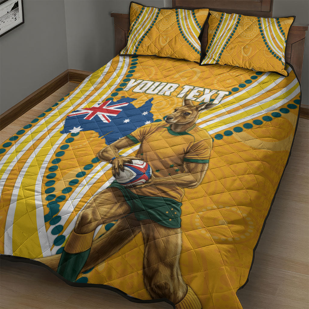 Personalised Australian Rugby Wallabies Quilt Bed Set Aboriginal Art Kangaroo Player Design