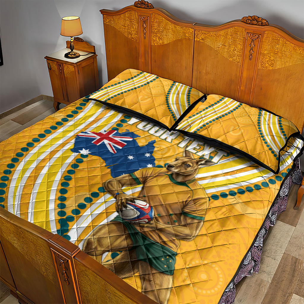 Personalised Australian Rugby Wallabies Quilt Bed Set Aboriginal Art Kangaroo Player Design