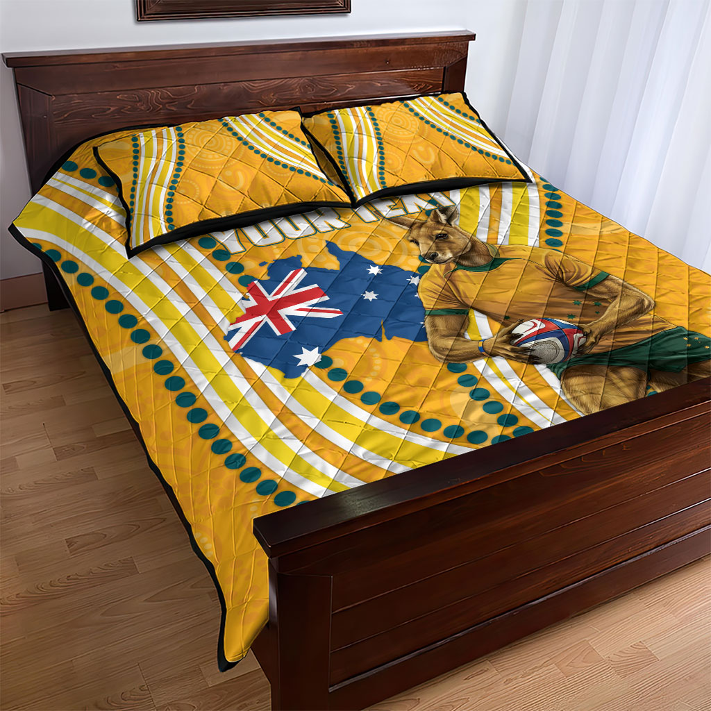 Personalised Australian Rugby Wallabies Quilt Bed Set Aboriginal Art Kangaroo Player Design