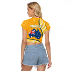 Personalised Australian Rugby Wallabies Raglan Cropped T Shirt Aboriginal Art Kangaroo Player Design