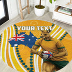 Personalised Australian Rugby Wallabies Round Carpet Aboriginal Art Kangaroo Player Design