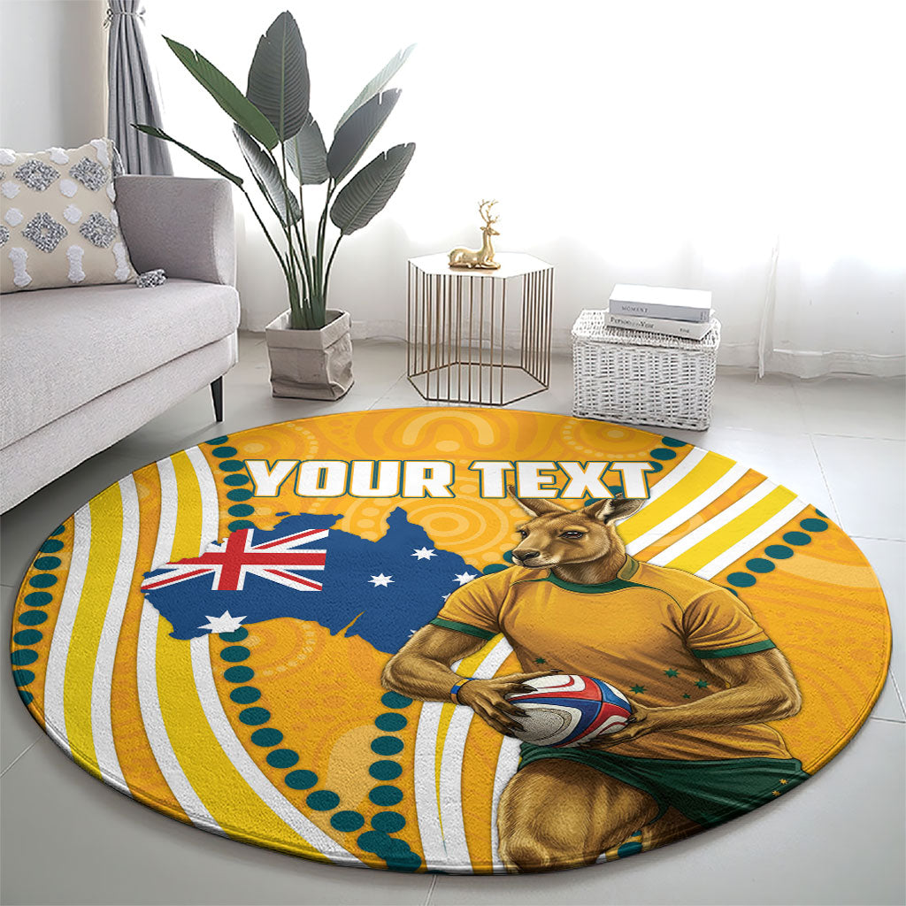 Personalised Australian Rugby Wallabies Round Carpet Aboriginal Art Kangaroo Player Design