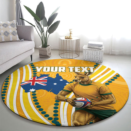 Personalised Australian Rugby Wallabies Round Carpet Aboriginal Art Kangaroo Player Design