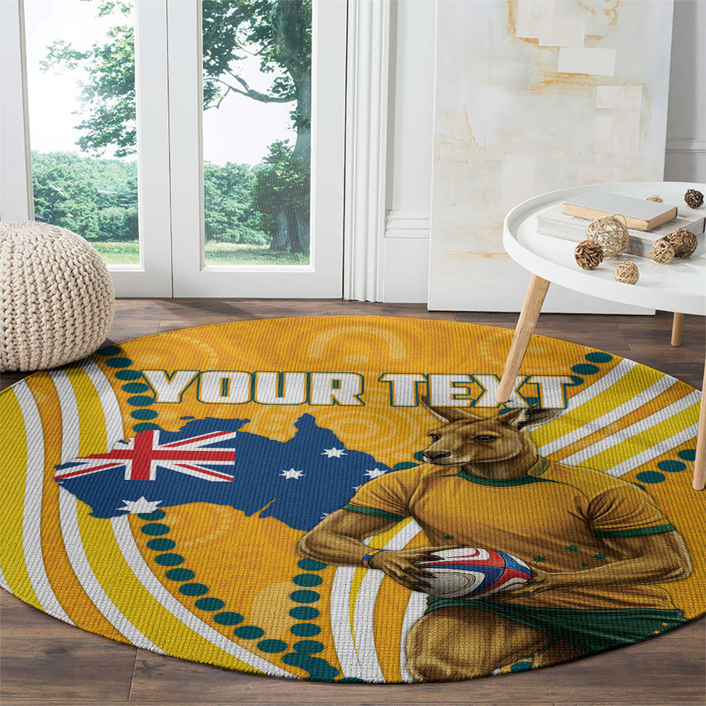 Personalised Australian Rugby Wallabies Round Carpet Aboriginal Art Kangaroo Player Design