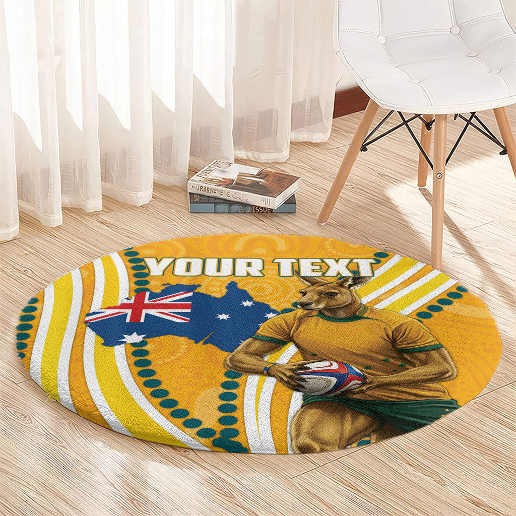 Personalised Australian Rugby Wallabies Round Carpet Aboriginal Art Kangaroo Player Design