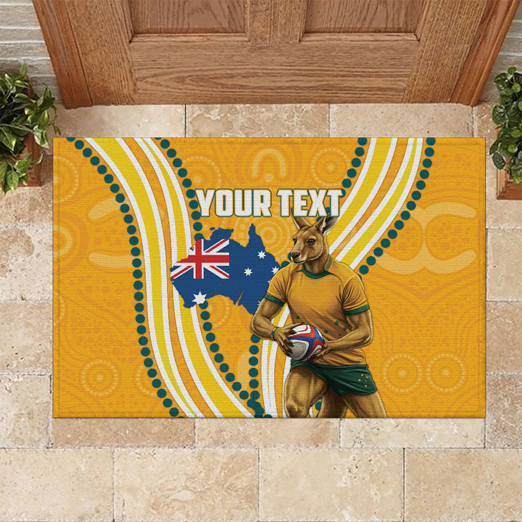 Personalised Australian Rugby Wallabies Rubber Doormat Aboriginal Art Kangaroo Player Design