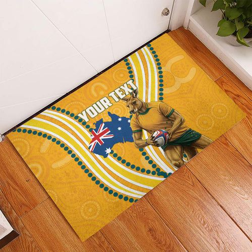 Personalised Australian Rugby Wallabies Rubber Doormat Aboriginal Art Kangaroo Player Design