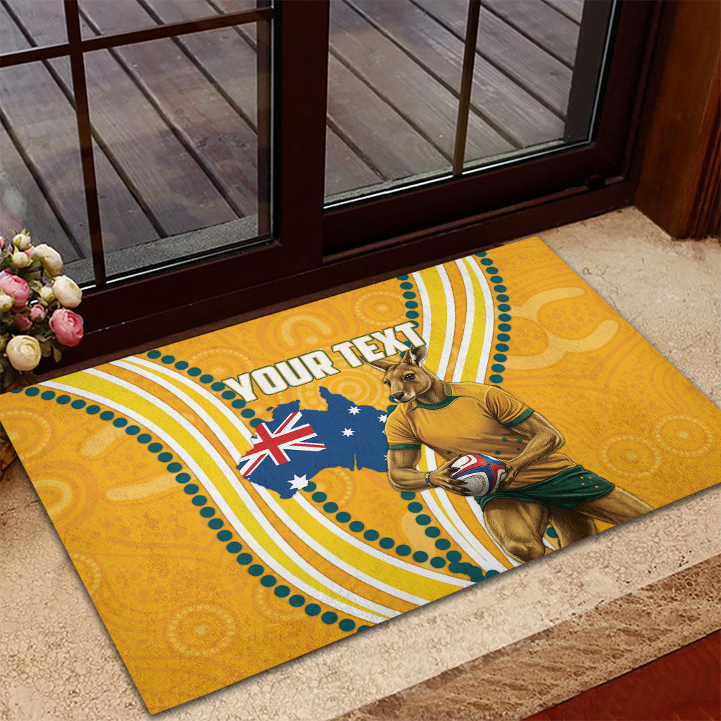Personalised Australian Rugby Wallabies Rubber Doormat Aboriginal Art Kangaroo Player Design