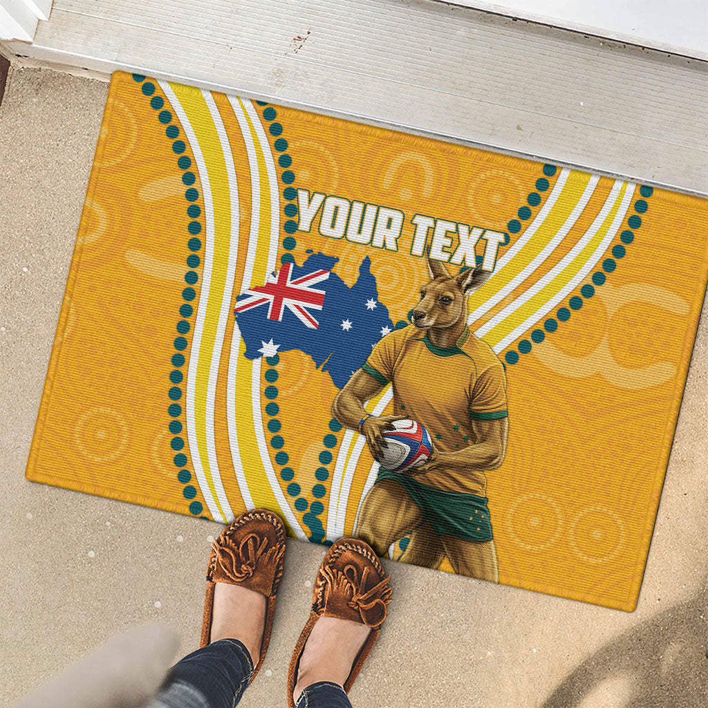 Personalised Australian Rugby Wallabies Rubber Doormat Aboriginal Art Kangaroo Player Design