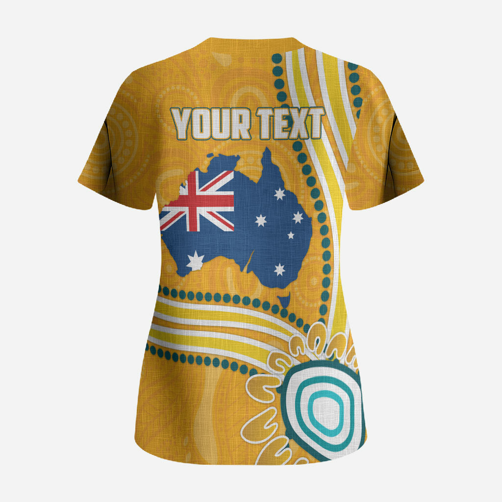 Personalised Australian Rugby Wallabies Scrub Top Aboriginal Art Kangaroo Player Design