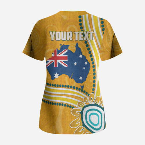 Personalised Australian Rugby Wallabies Scrub Top Aboriginal Art Kangaroo Player Design