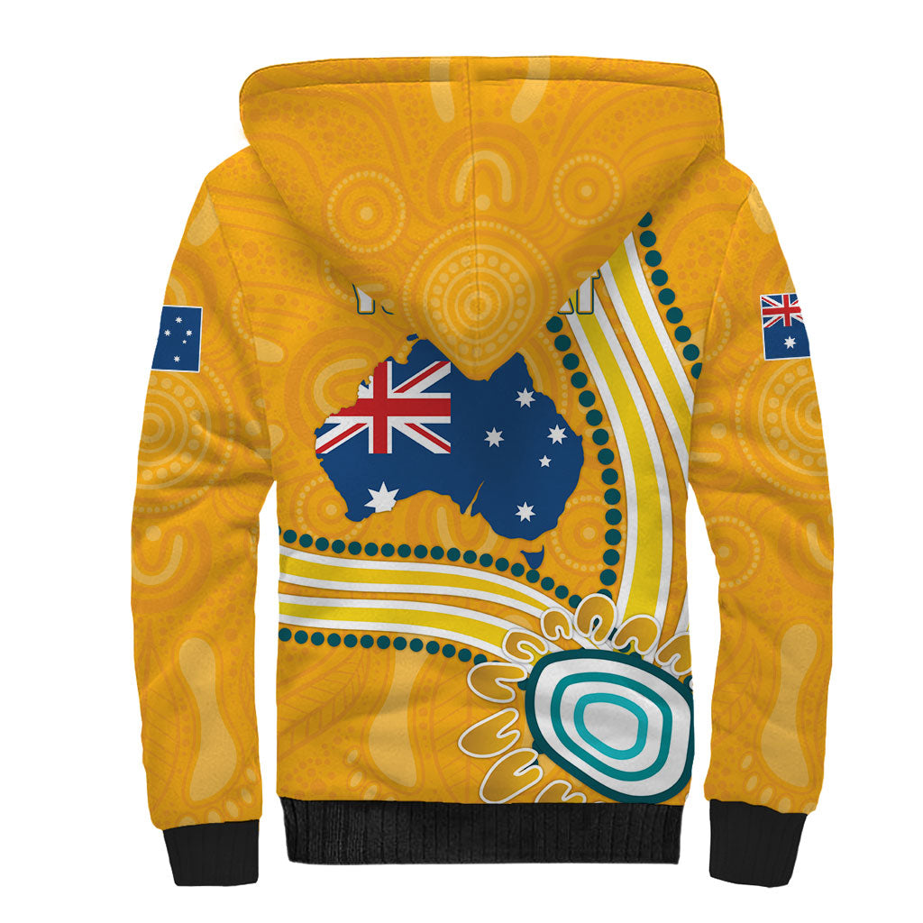 Personalised Australian Rugby Wallabies Sherpa Hoodie Aboriginal Art Kangaroo Player Design