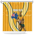 Personalised Australian Rugby Wallabies Shower Curtain Aboriginal Art Kangaroo Player Design