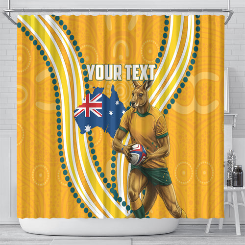 Personalised Australian Rugby Wallabies Shower Curtain Aboriginal Art Kangaroo Player Design