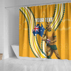 Personalised Australian Rugby Wallabies Shower Curtain Aboriginal Art Kangaroo Player Design