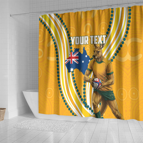 Personalised Australian Rugby Wallabies Shower Curtain Aboriginal Art Kangaroo Player Design