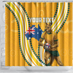 Personalised Australian Rugby Wallabies Shower Curtain Aboriginal Art Kangaroo Player Design