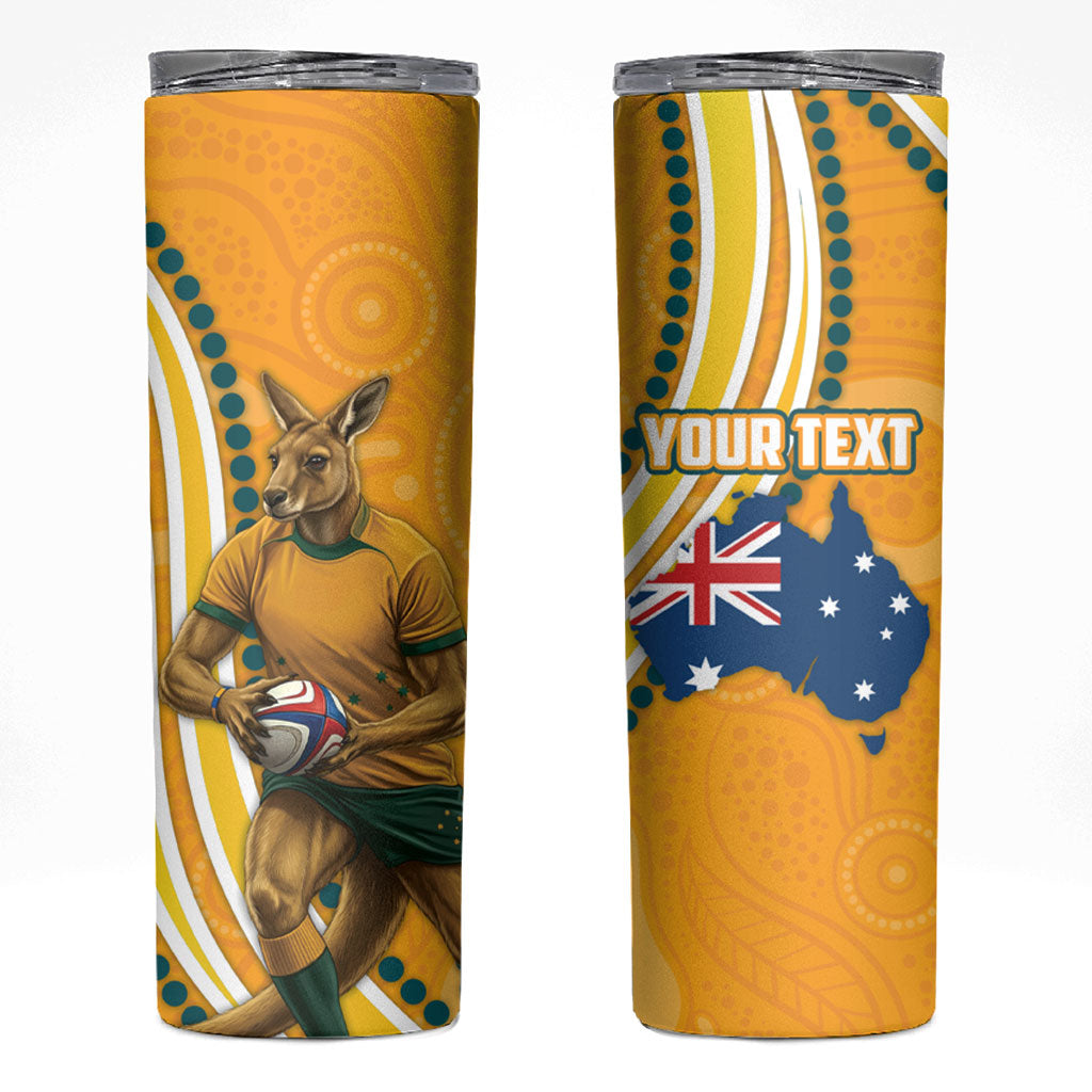 Personalised Australian Rugby Wallabies Skinny Tumbler Aboriginal Art Kangaroo Player Design
