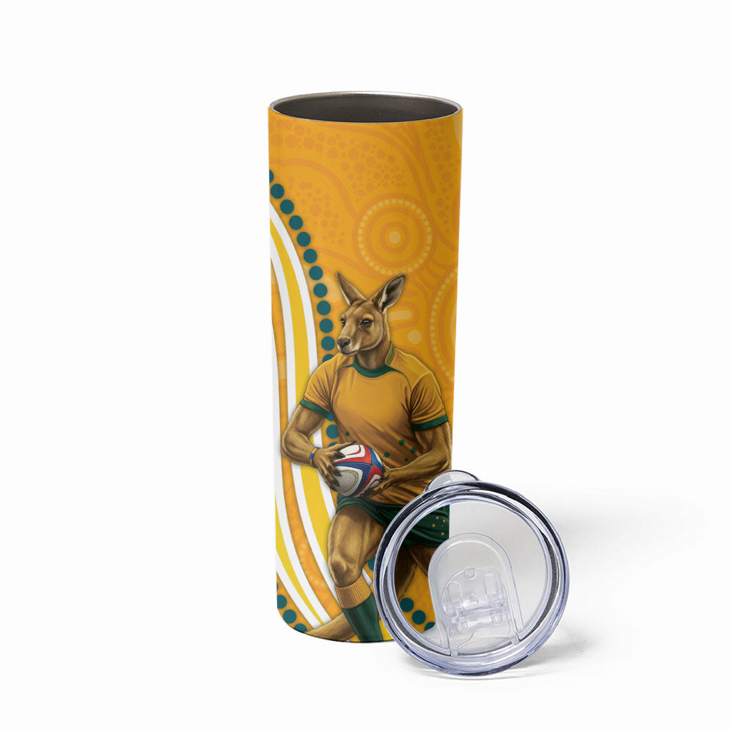 Personalised Australian Rugby Wallabies Skinny Tumbler Aboriginal Art Kangaroo Player Design