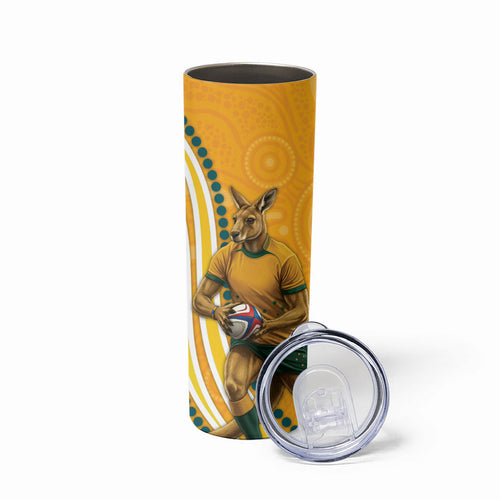 Personalised Australian Rugby Wallabies Skinny Tumbler Aboriginal Art Kangaroo Player Design