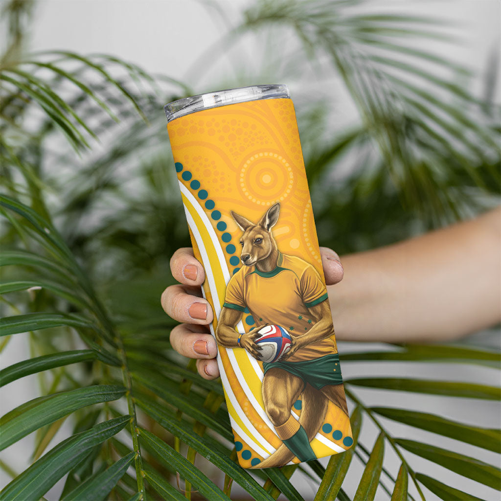 Personalised Australian Rugby Wallabies Skinny Tumbler Aboriginal Art Kangaroo Player Design