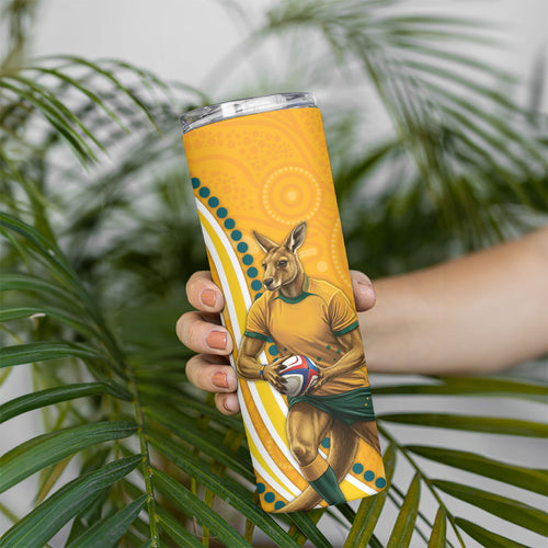 Personalised Australian Rugby Wallabies Skinny Tumbler Aboriginal Art Kangaroo Player Design