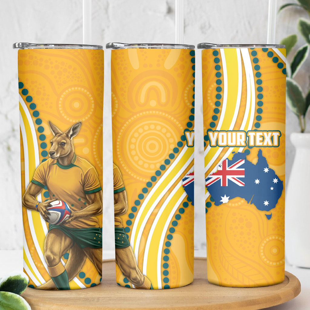 Personalised Australian Rugby Wallabies Skinny Tumbler Aboriginal Art Kangaroo Player Design