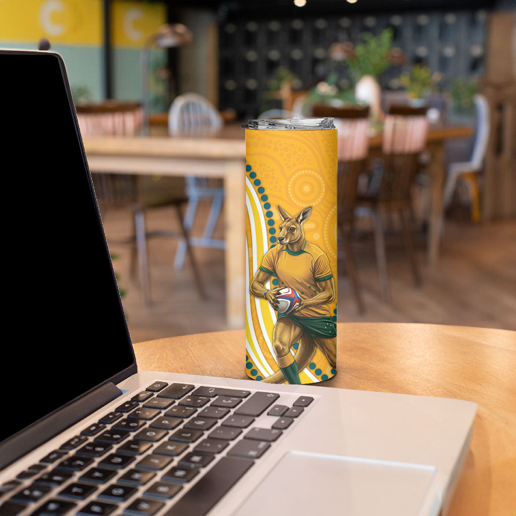 Personalised Australian Rugby Wallabies Skinny Tumbler Aboriginal Art Kangaroo Player Design