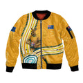 Personalised Australian Rugby Wallabies Sleeve Zip Bomber Jacket Aboriginal Art Kangaroo Player Design