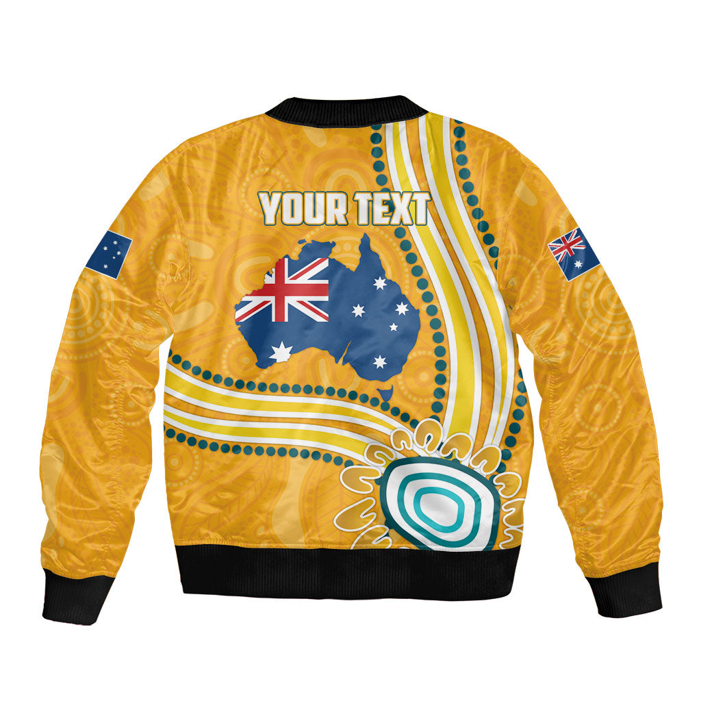 Personalised Australian Rugby Wallabies Sleeve Zip Bomber Jacket Aboriginal Art Kangaroo Player Design