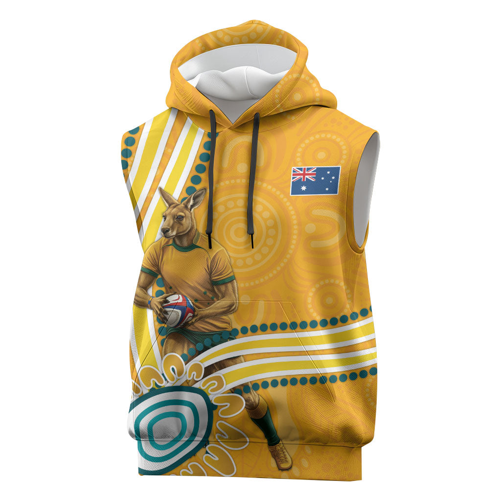 Personalised Australian Rugby Wallabies Sleeveless Hoodie Aboriginal Art Kangaroo Player Design
