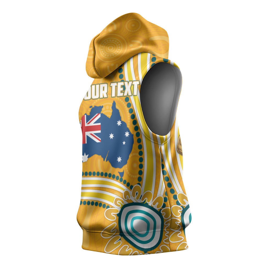 Personalised Australian Rugby Wallabies Sleeveless Hoodie Aboriginal Art Kangaroo Player Design