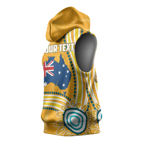 Personalised Australian Rugby Wallabies Sleeveless Hoodie Aboriginal Art Kangaroo Player Design