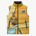 Personalised Australian Rugby Wallabies Sleeveless Puffer Jacket Aboriginal Art Kangaroo Player Design