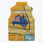 Personalised Australian Rugby Wallabies Sleeveless Puffer Jacket Aboriginal Art Kangaroo Player Design