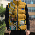 Personalised Australian Rugby Wallabies Sleeveless Puffer Jacket Aboriginal Art Kangaroo Player Design