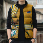 Personalised Australian Rugby Wallabies Sleeveless Puffer Jacket Aboriginal Art Kangaroo Player Design