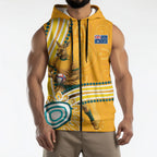 Personalised Australian Rugby Wallabies Sleeveless Zip Hoodie Aboriginal Art Kangaroo Player Design