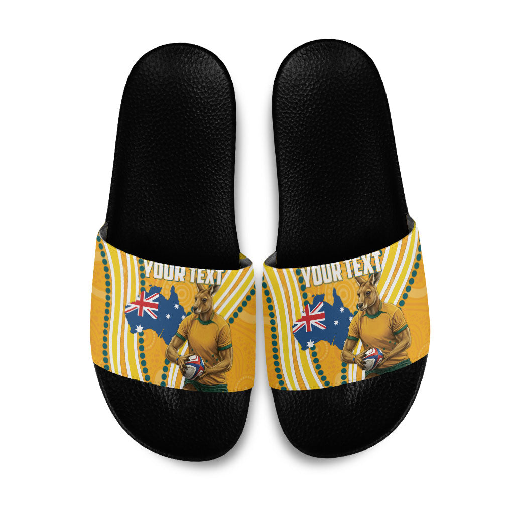 Personalised Australian Rugby Wallabies Slide Sandals Aboriginal Art Kangaroo Player Design