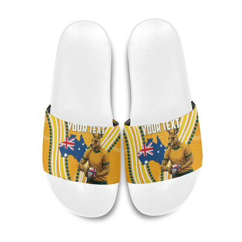 Personalised Australian Rugby Wallabies Slide Sandals Aboriginal Art Kangaroo Player Design