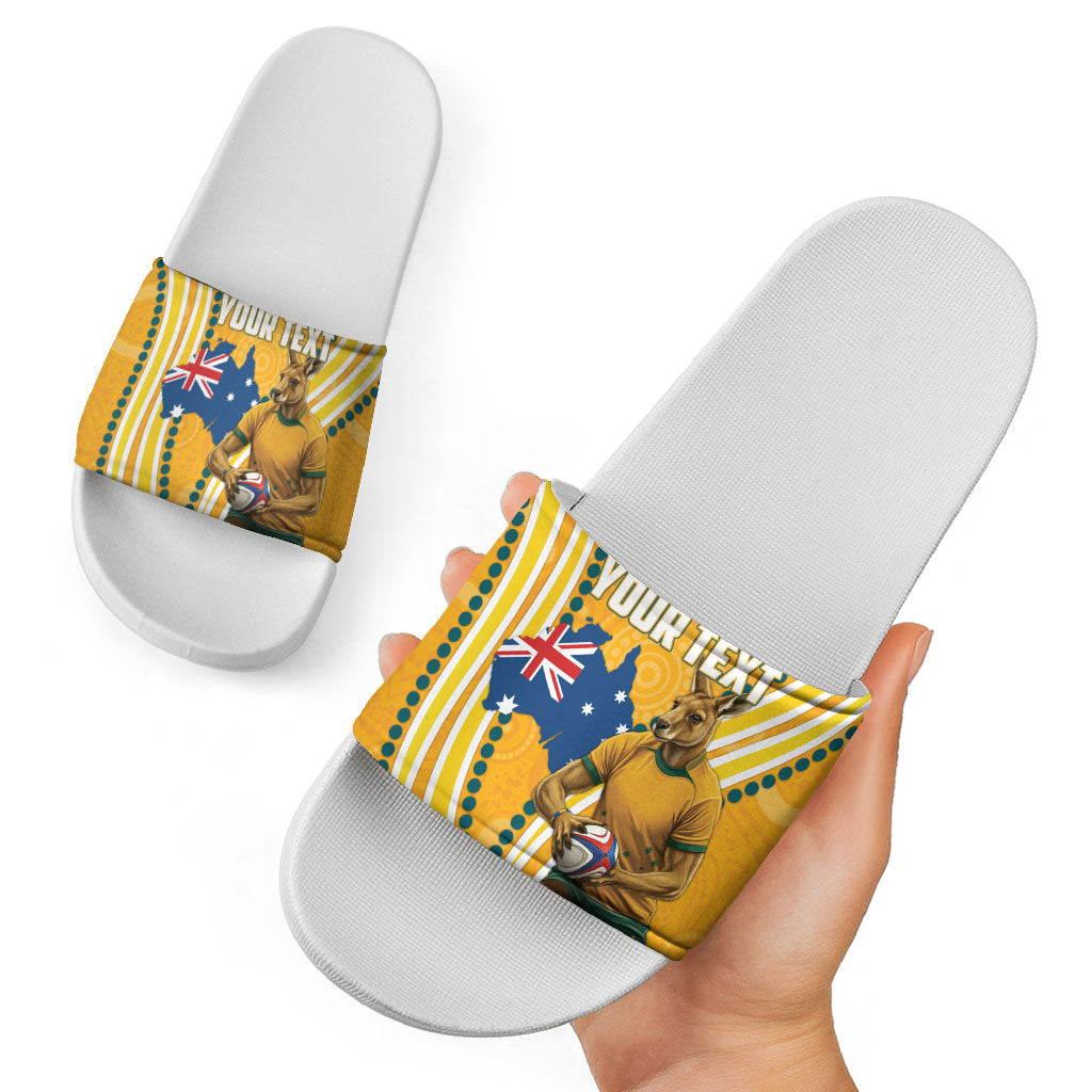 Personalised Australian Rugby Wallabies Slide Sandals Aboriginal Art Kangaroo Player Design