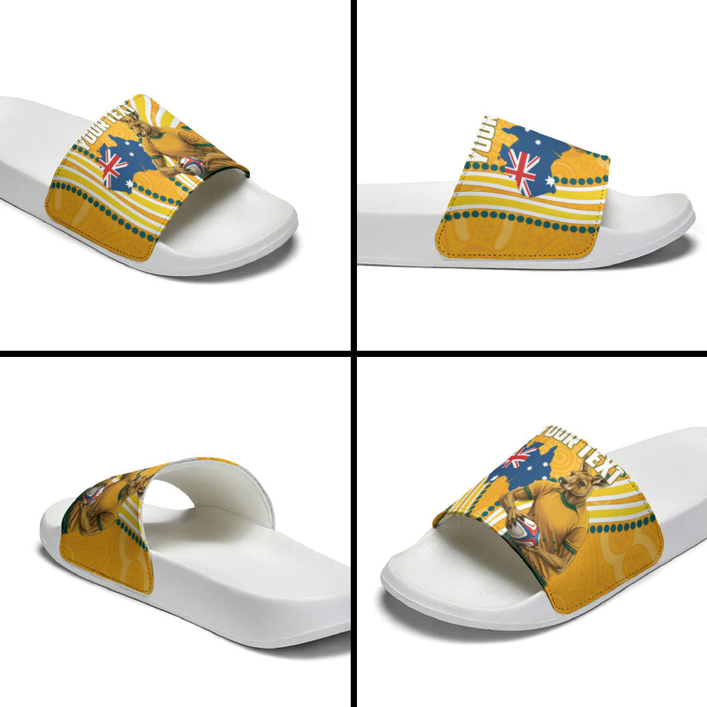 Personalised Australian Rugby Wallabies Slide Sandals Aboriginal Art Kangaroo Player Design