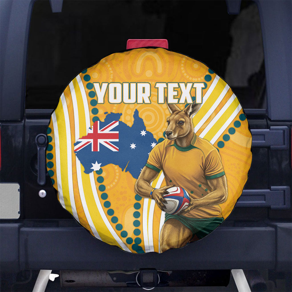 Personalised Australian Rugby Wallabies Spare Tire Cover Aboriginal Art Kangaroo Player Design