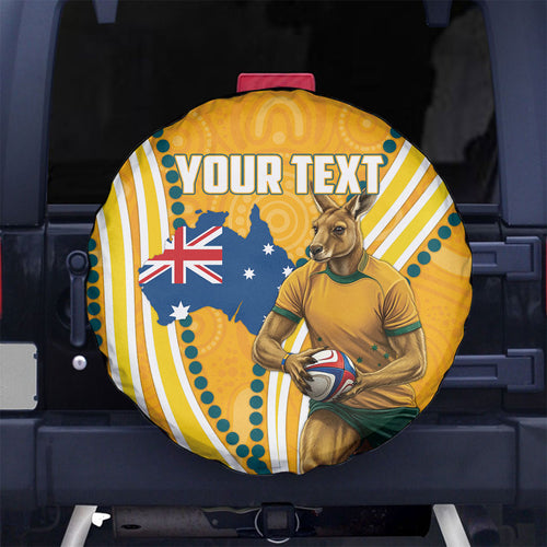 Personalised Australian Rugby Wallabies Spare Tire Cover Aboriginal Art Kangaroo Player Design